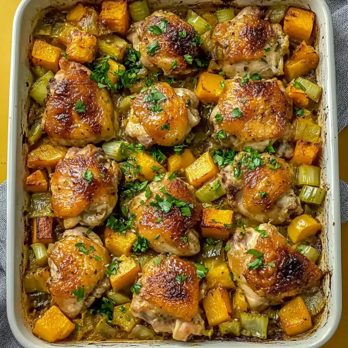 Roasted Chicken Leek and Butternut Squash Bake