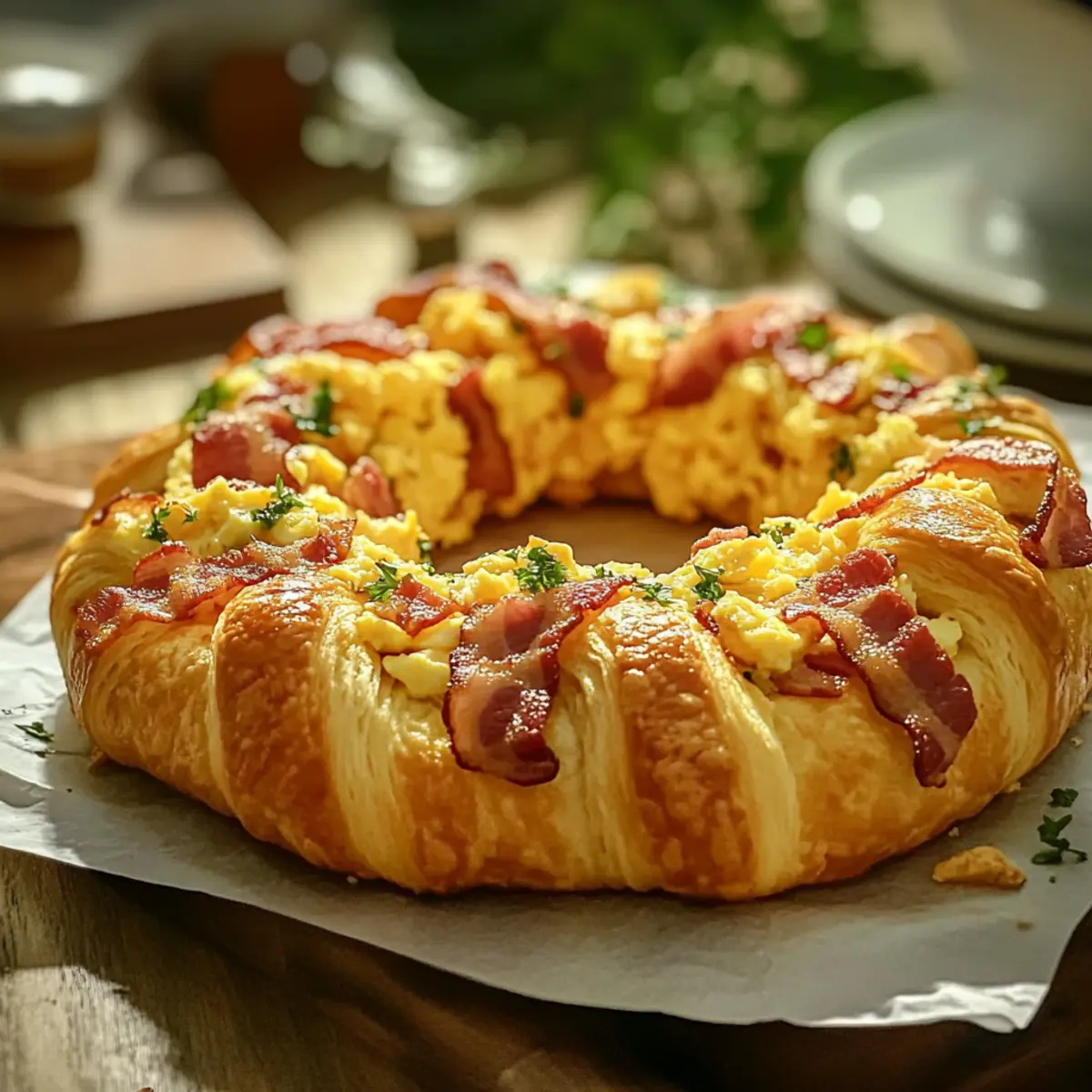 Crescent Breakfast Ring with Eggs, Cheese, and Bacon