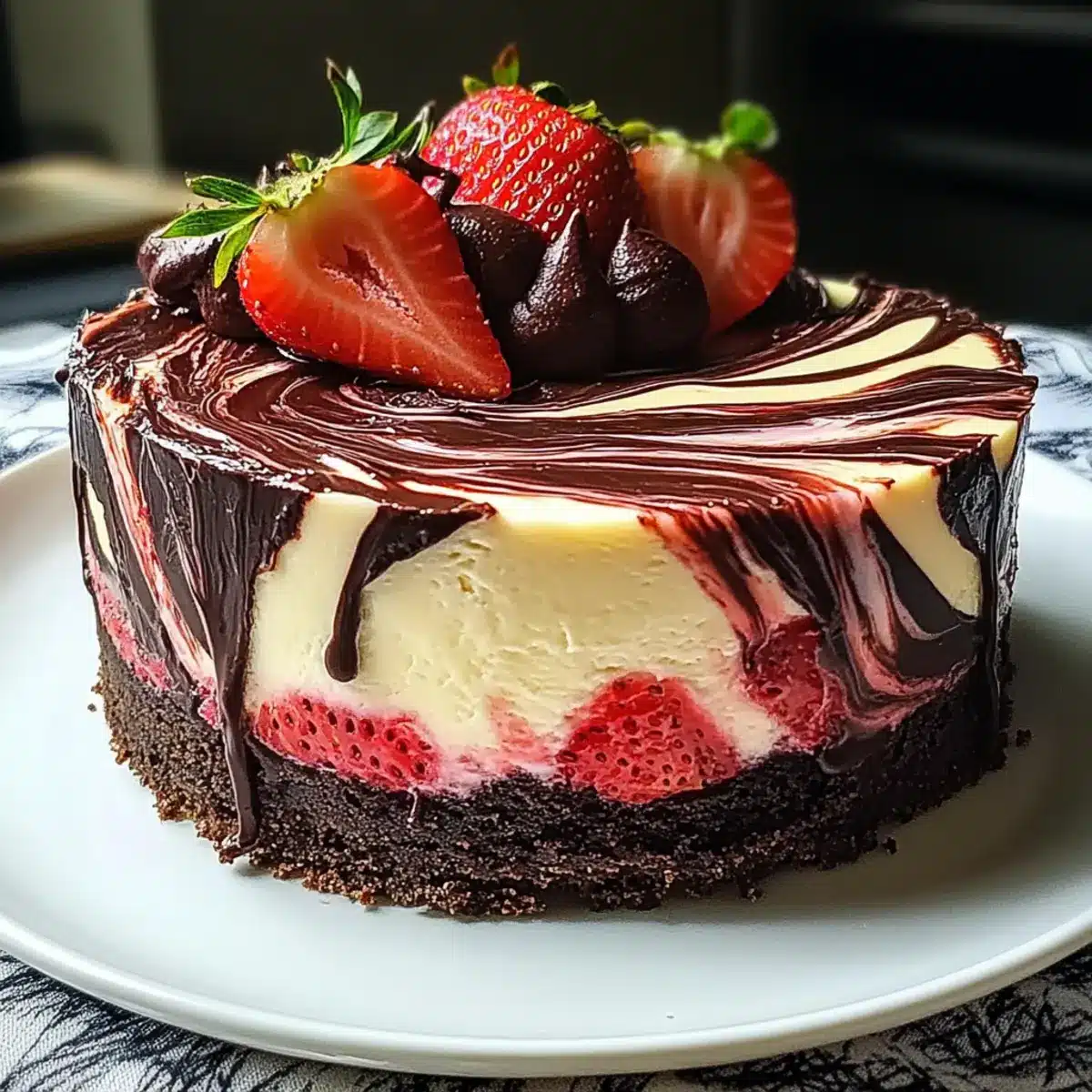 Chocolate Strawberry Swirl Cheesecake