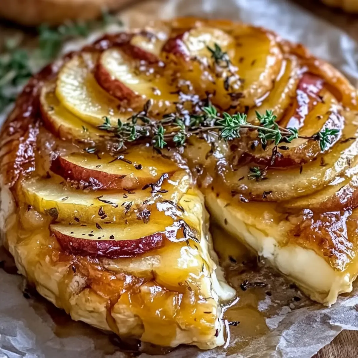 Golden Baked Brie with Caramelized Apples and Thyme