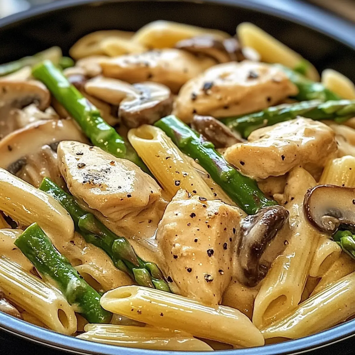 Creamy Mushroom and Asparagus Chicken Penne
