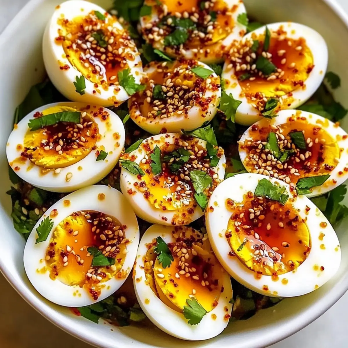 Spicy Chili Garlic Deviled Eggs