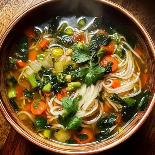Healing Ginger Garlic Broth with Rice Noodles