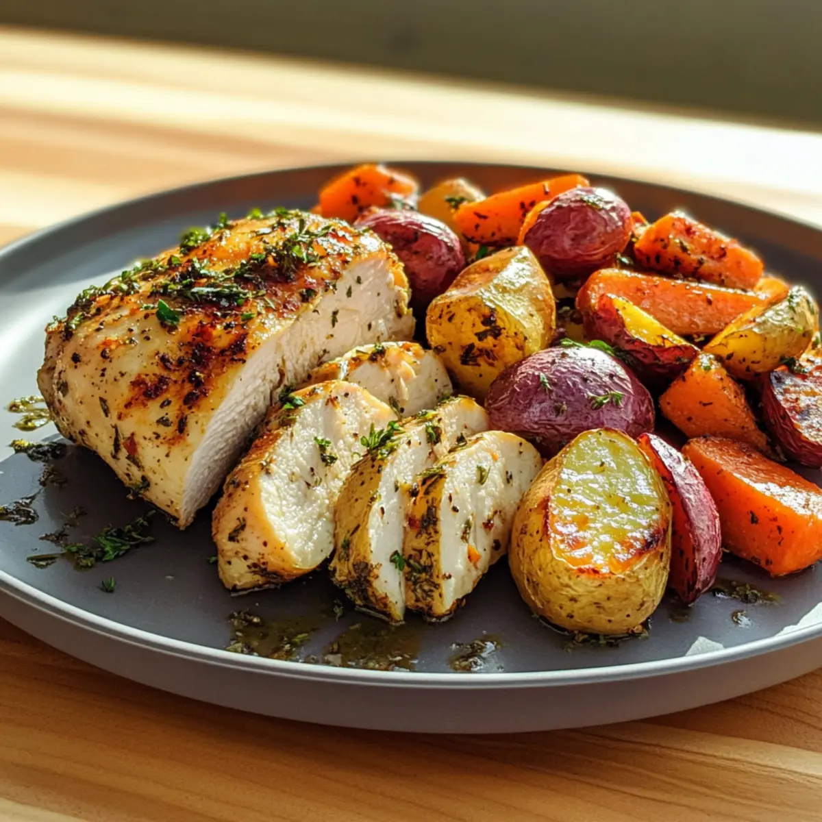 One Pan Herb Roasted Vegetables & Chicken