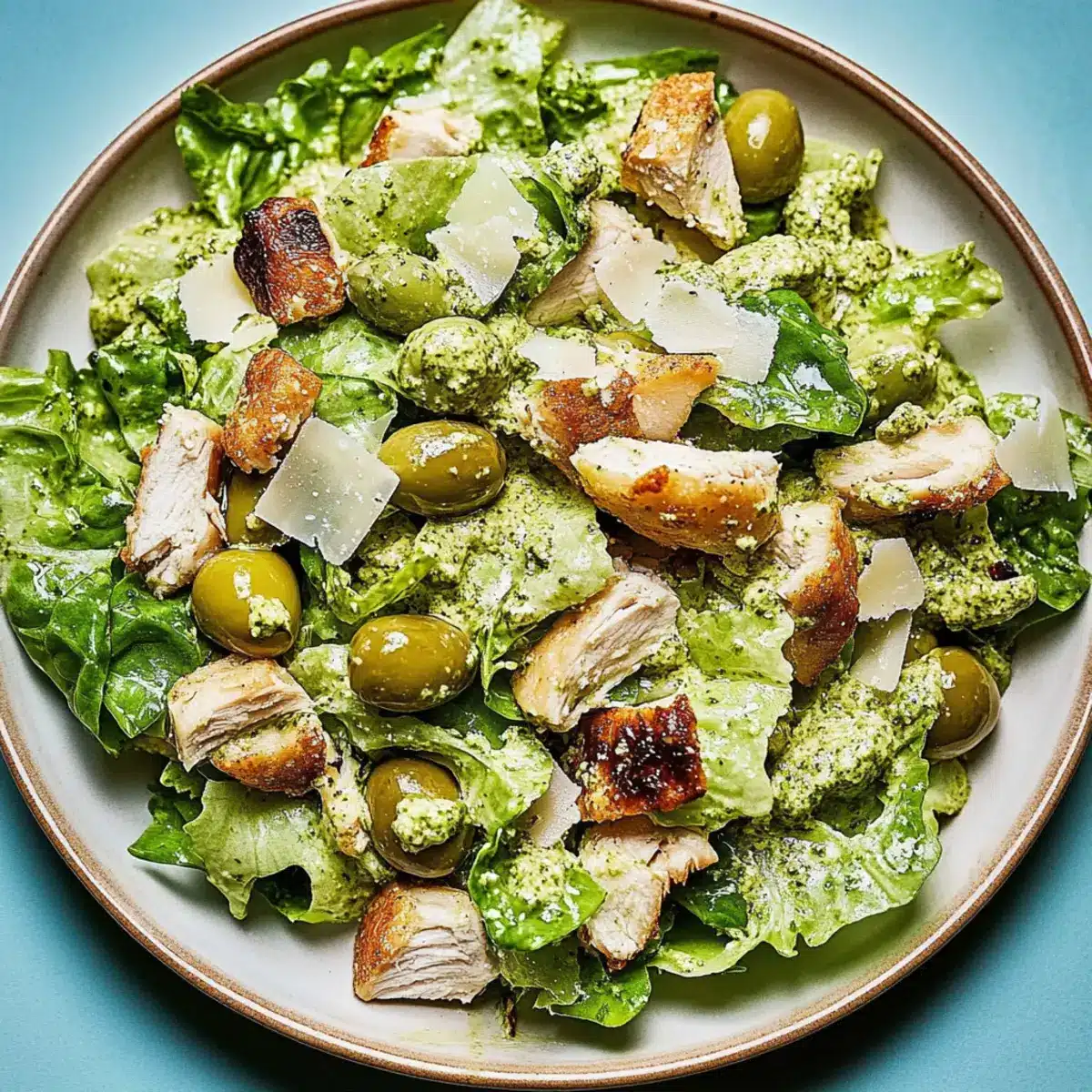 Pesto Caesar Salad with Castelvetrano Olives