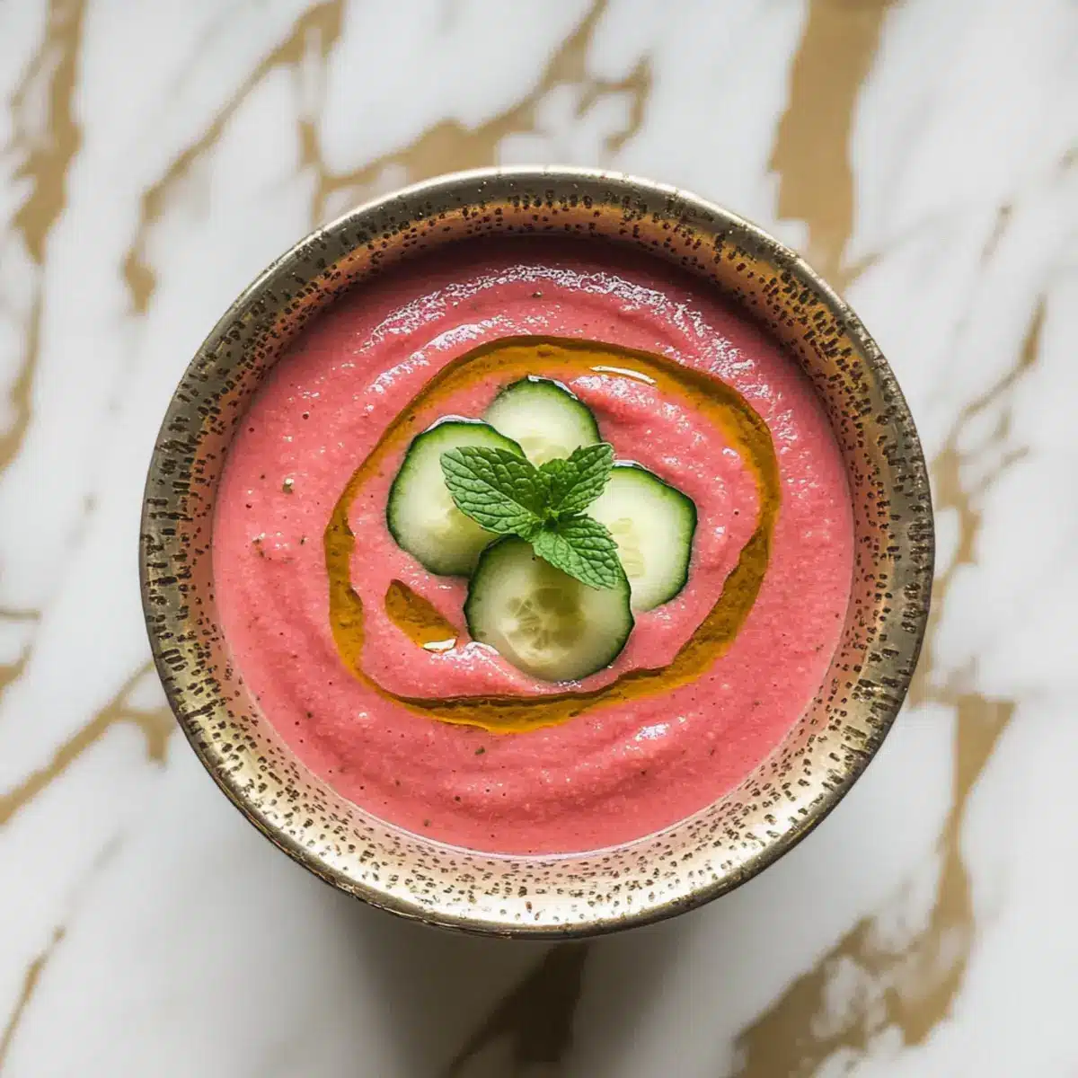 Rhubarb Gazpacho with Cucumber and Mint