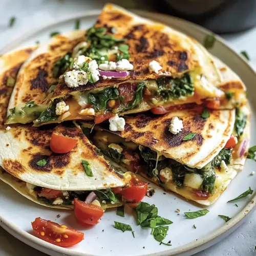 Mediterranean Quesadillas with Spinach, Feta, Mozzarella, and Red Onion
