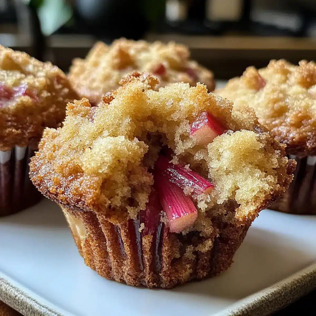 Crispy Rhubarb Muffins with Brown Butter Streusel
