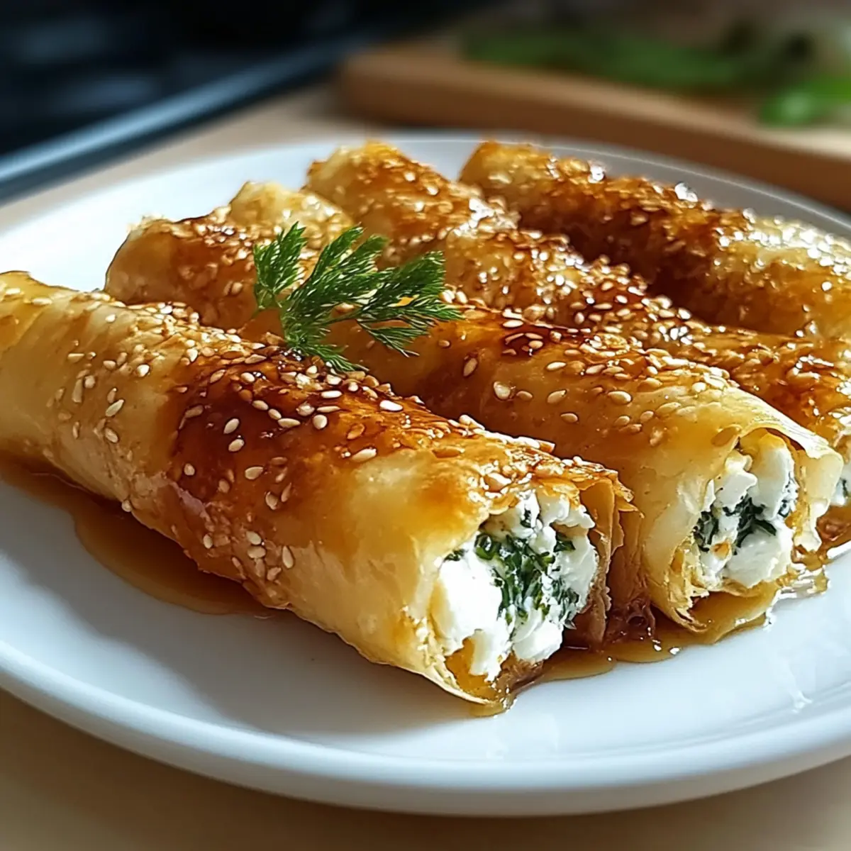 Crispy Feta Rolls with Chili-Honey Glaze
