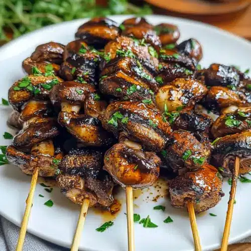 Balsamic Garlic Grilled Mushroom Skewers