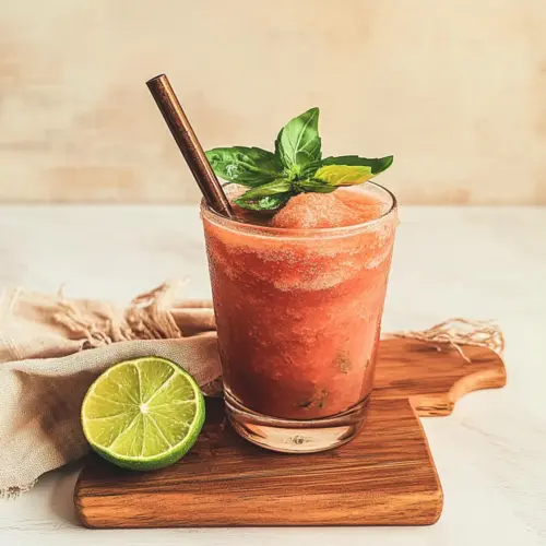 Watermelon Lime Slush with Tulsi Basil