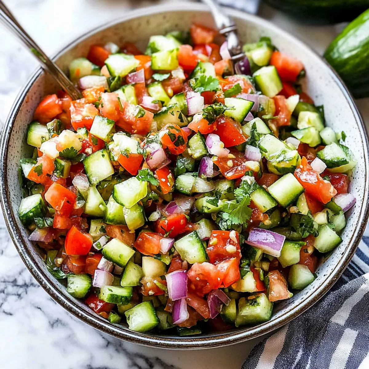 Mediterranean Salad with Cucumber, Tomato and Onion